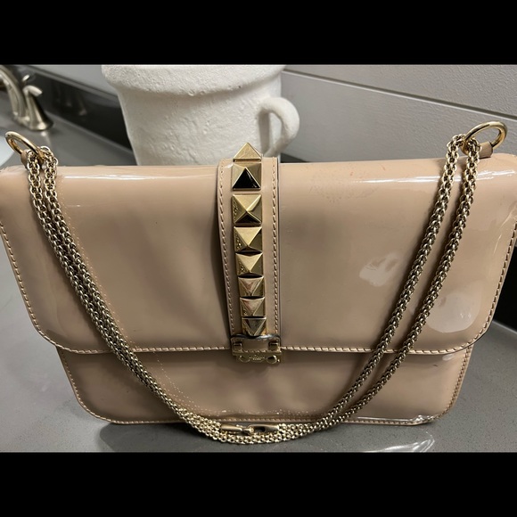 Rock Stud Valentino Handbag Beige! Patient Leather Large - Picture 2 of 10